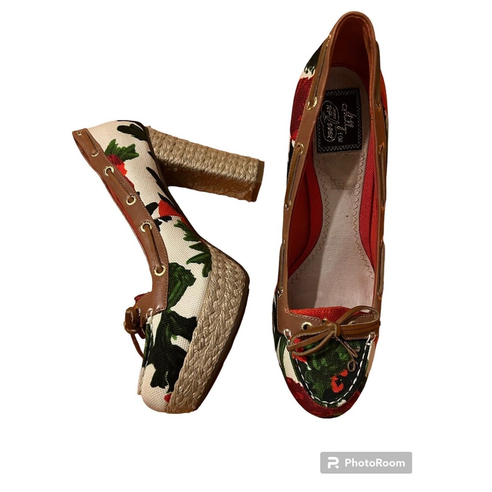Milly for Sperry Topsider Shoes Size 8.5M Floral Platform Heels Espadrilles EUC